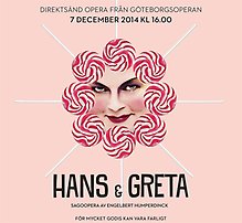 Affisch för operaföreställningen Hans och Greta.