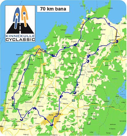 Karta över Kinnekulle Cyclassic - 70 kilometer.