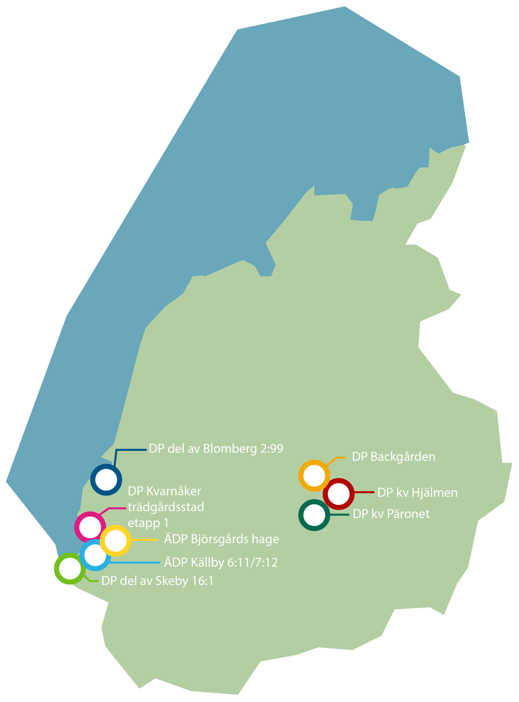 Karta som redovisar var i kommunen det pågår planläggning