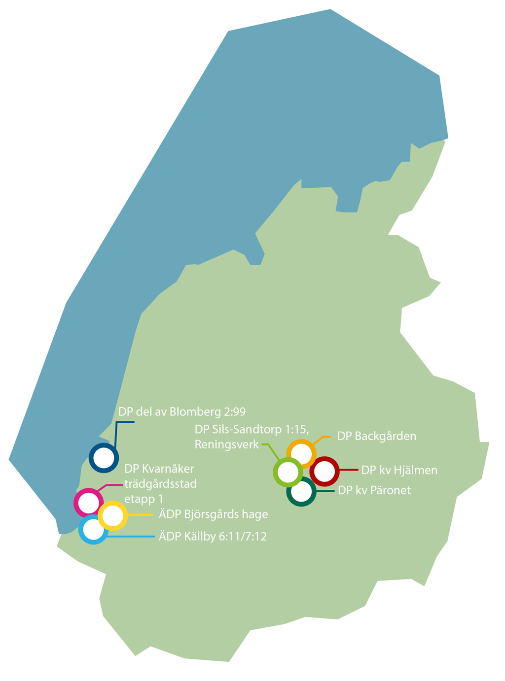Karta som redovisar var i kommunen det pågår planläggning