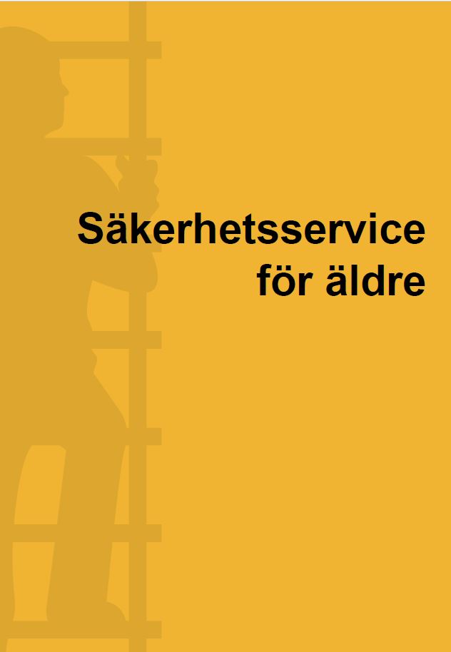 På gul bakgrund står text "Säkerhetsservice för äldre".