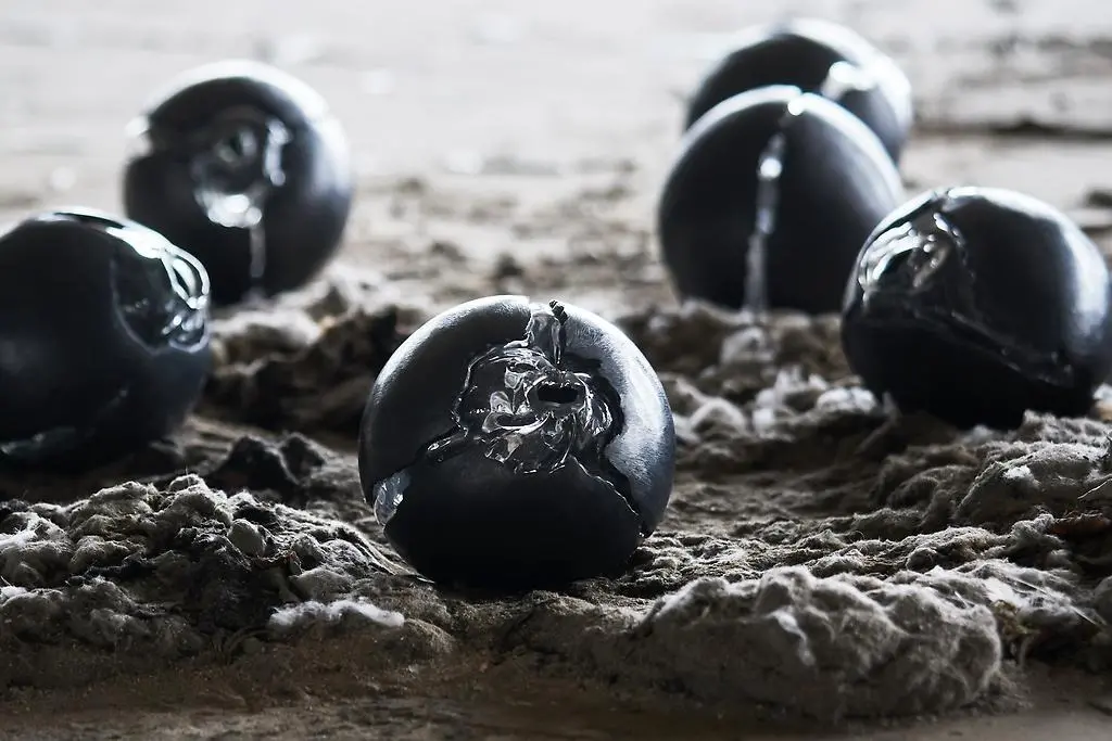 Foto av en tavla med svarta runda former.