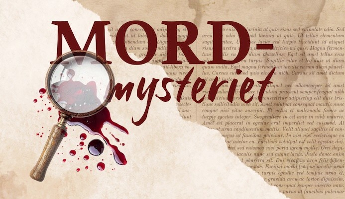 En bild på ett förstoringsglas över texten mordmysteriet