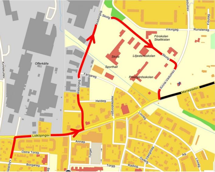 Karta över cykeltävling i Götene kommun, söndag den 15 augusti.