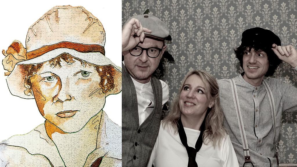 Illustrerad bild av Ester Blend Nordström bredvid ett foto av Hanna Sundblad, Mikael Dalemo och Johan Sundström.