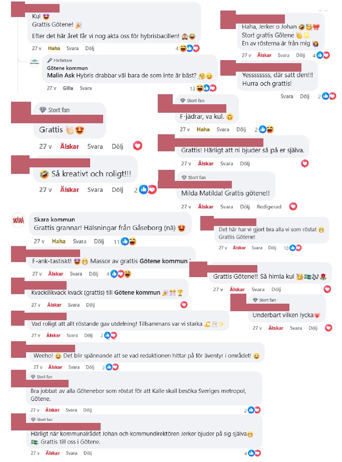 Skärmdump på kommentarer på ett inlägg på Facebook. 