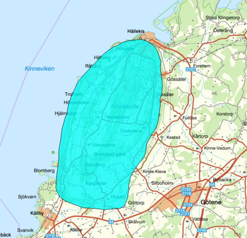 Karta med Kinnekulle sandsten markerad