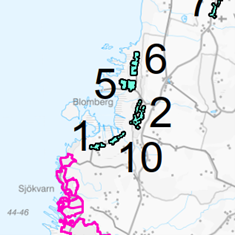 Karta över områden 1,2,5,6 och 10