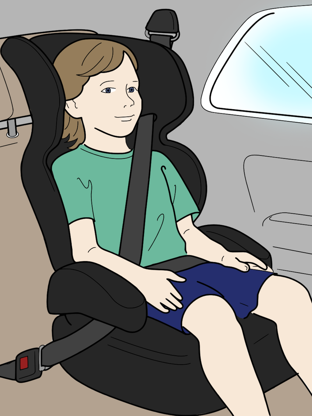 Bild på ett barn som sitter i en bilbarnstol.