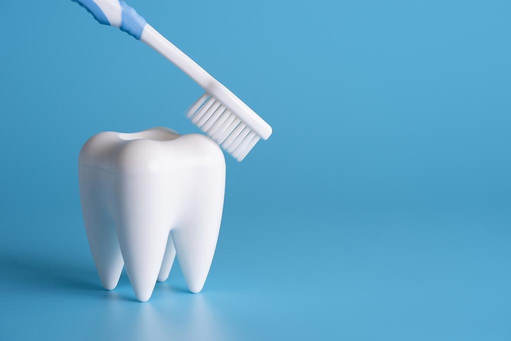 Bild på en tand och en tandborste.