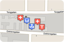 Närbild på karta som visar Centrumhuset i Götene.