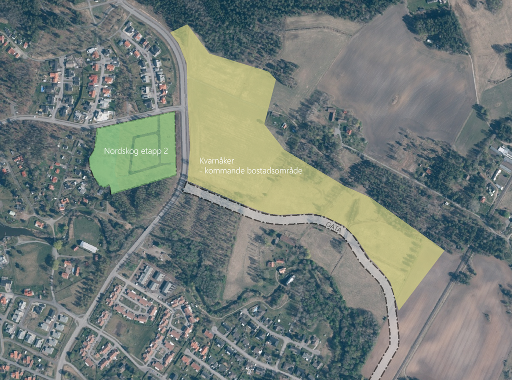 Bild som redovisar var det nya området Kvarnåker kommer utvecklas i framtiden