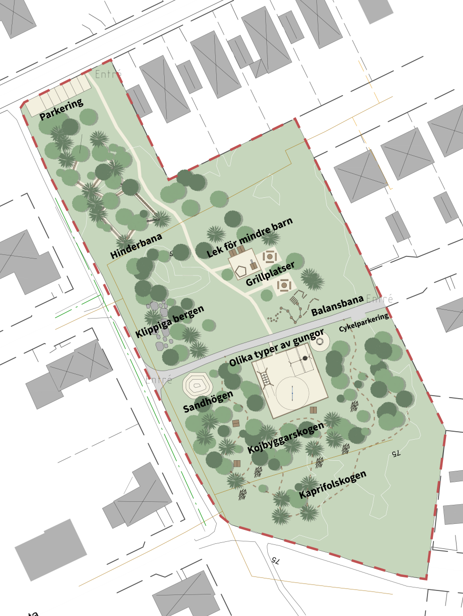 Skiss över hur det nya lekområdet planeras att se ut. 