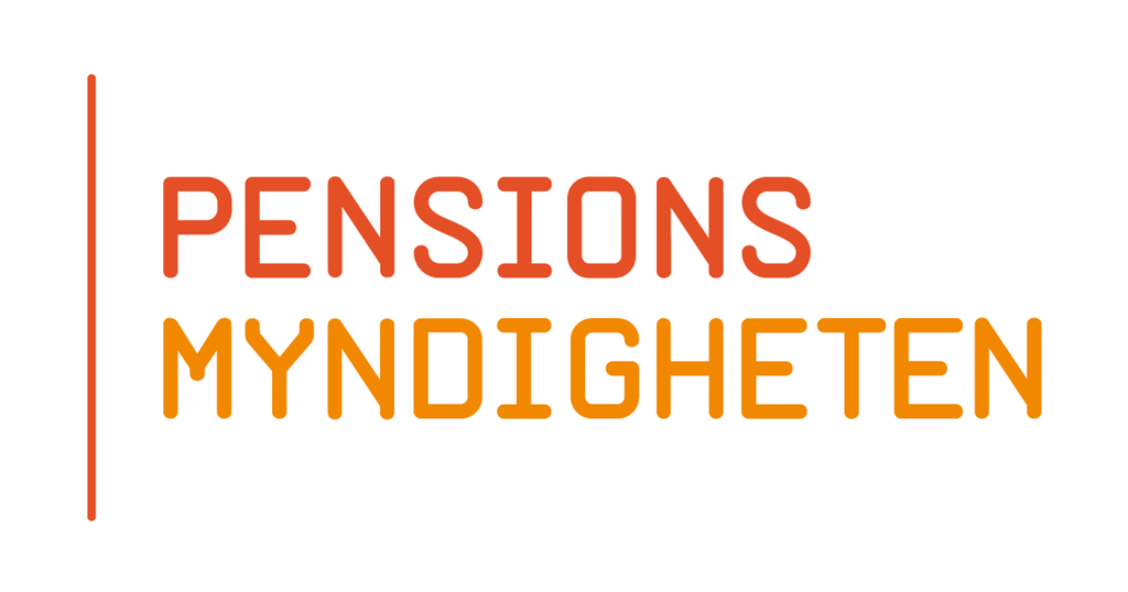 Pensionsmyndighetens logotyp i färgerna orange och gul. 