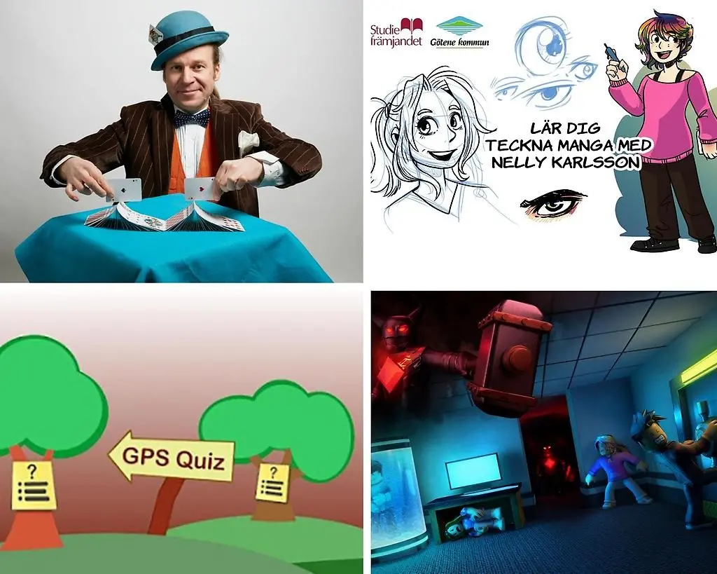 Ett collage av olika sportlovsaktiviteter.