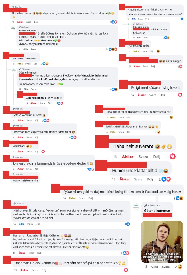 Skärmdump på kommentarer till inlägg om snöröjning.
