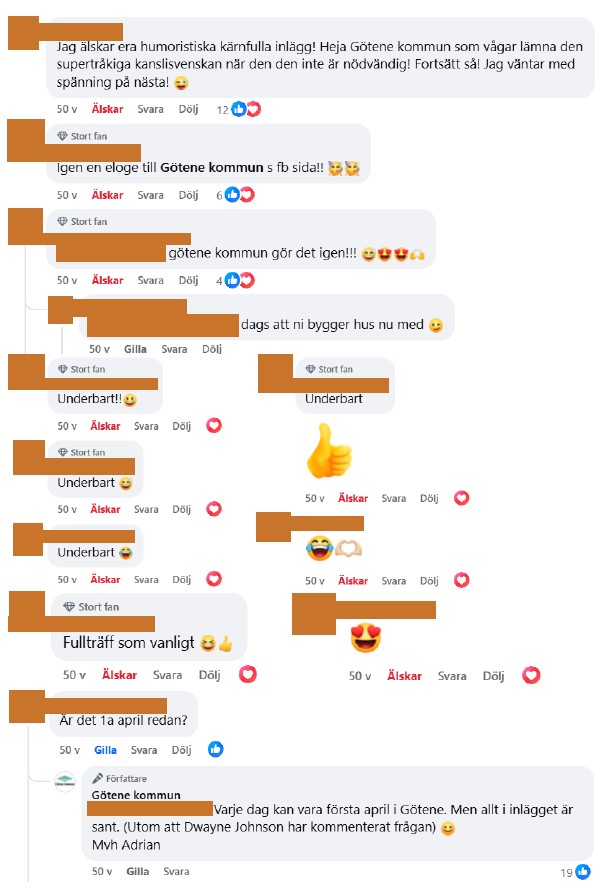 Skärmdump på kommentarer på memesinlägget. 