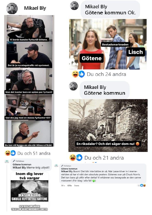 Memekrig mellan en som kommenterat memen och Götene kommun. 