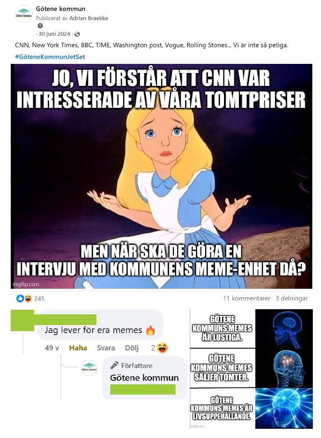 Skärmdump på meme med tillhörande kommentarer med texten: CNN, New York Times, BBC, TIME, Washington Post, Vogue, Rolling Stones... Vi är inte så petiga.