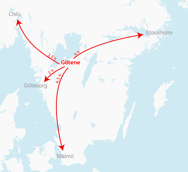 Karta över Götenes strategiska läge i Sverige. 