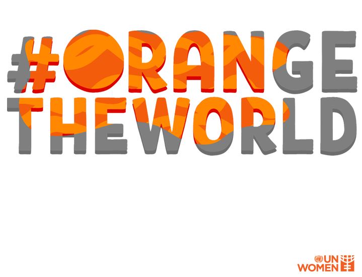 En vit bakgrundsbild med en text där det står "orange the world"