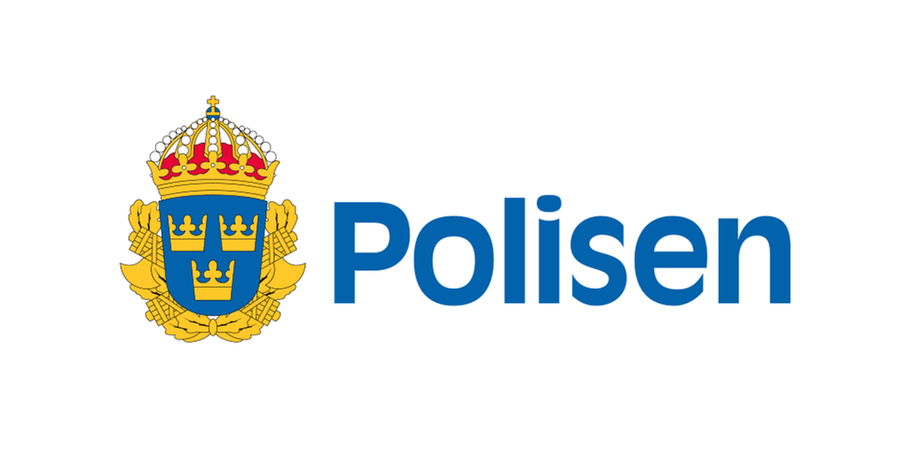 Polisens logotyp i färgerna gul, röd och blå.
