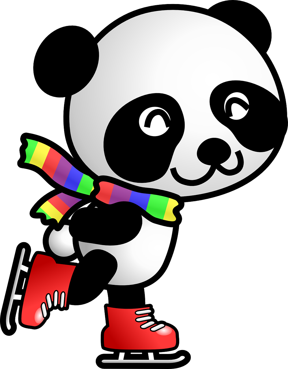 En svart och vit panda som åker skridskor