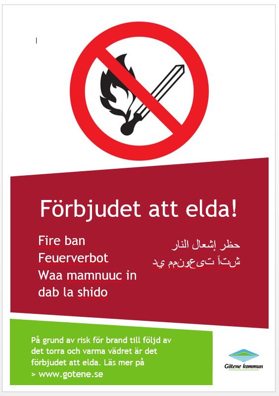 Affisch om eldningsförbud, klicka på bilden för att förstora