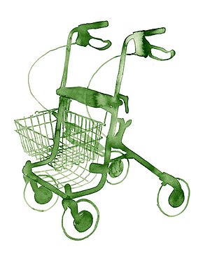 En äldre dams hand stödjer sig på en rullator.