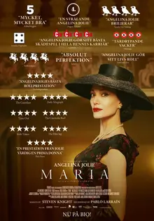 Filmaffisch från Maria som visar en kvinna i svart hatt och klänning.