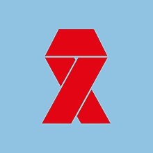 En röd symbol för HIV mot ljusblå bakgrund.
