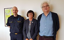 Fredrik Malm, Polisen, Susanne Andersson. kommunstyrelsens ordförande och Dag Högrell, risk- och säkerhetssamordnare. Klicka på bilden för att förstora.