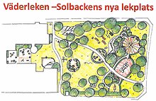 Översiktsskiss för lekplatsen på Solbacken. Klicka på bilden för att förstora.