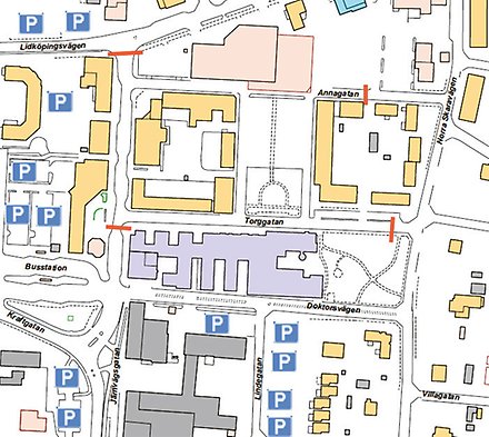 Avspärrning av gator för marknaden. Klicka på bilden för att förstora.