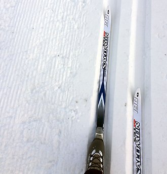 Längdskidor i snö.