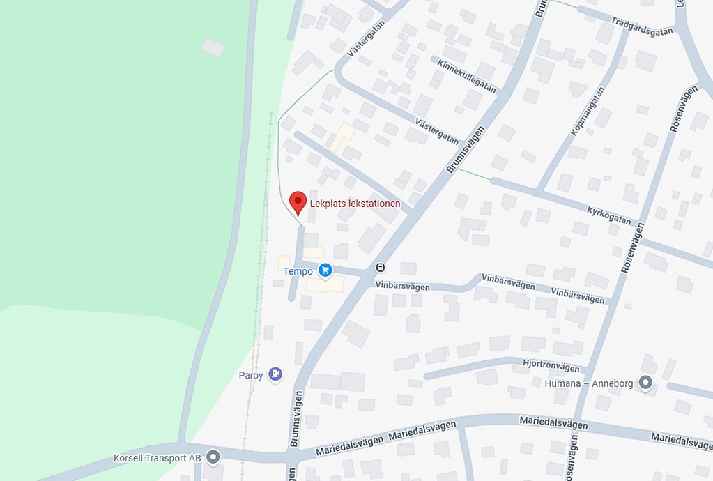 Karta över Lundsbrunn som pekar ut var Lekstationen ligger.