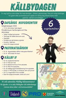 En affisch med aktiviteterna som erbjöds under Källbydagen. 