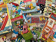 Bild på flera Kalle Anka tidningar.