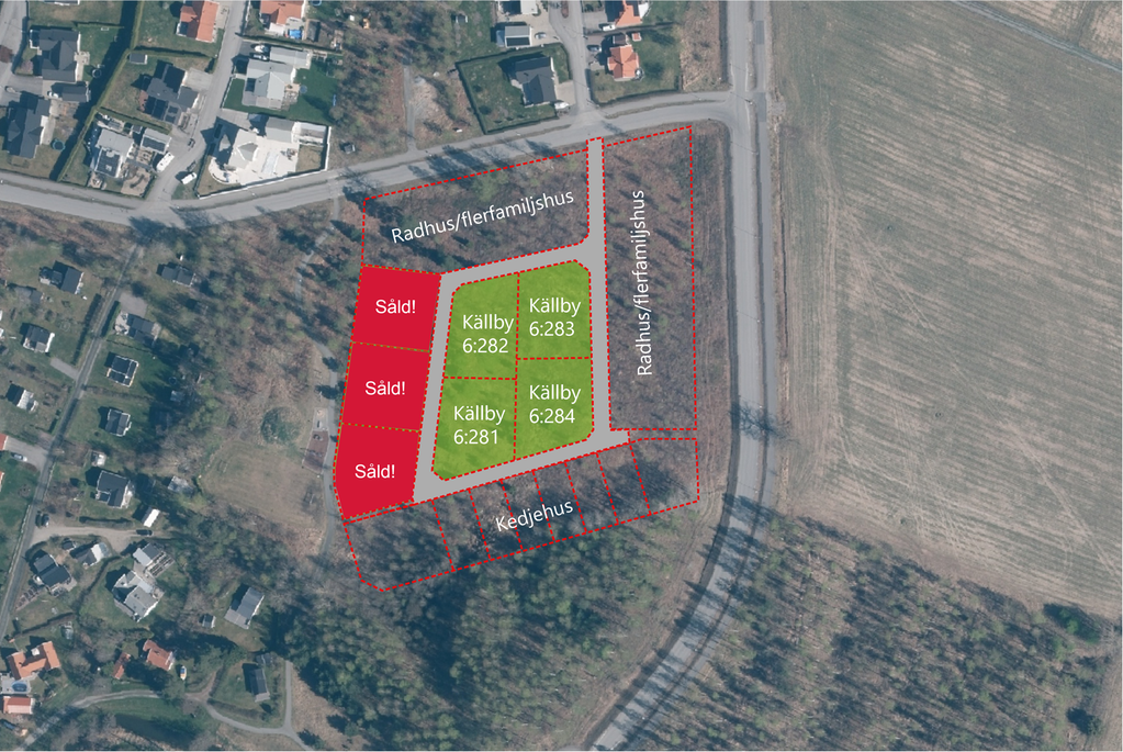 Karta som redovisar lediga tomter i Nordskog 3, Källby