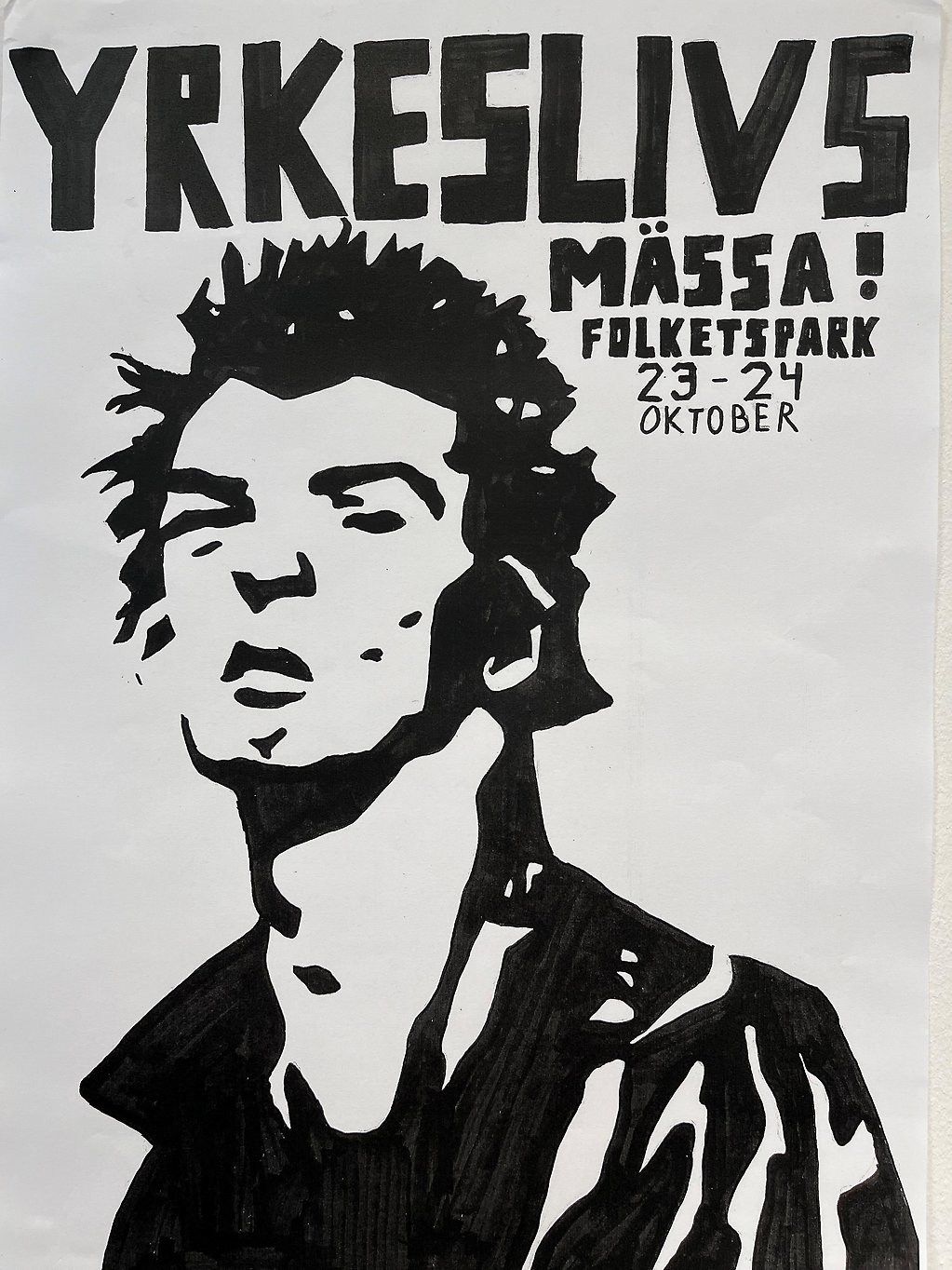 En målad affisch i svartvitt som föreställer en man.