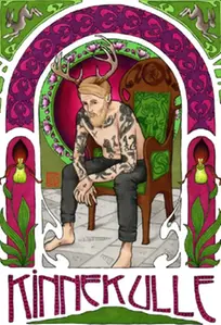 Konstverk som föreställer en man med hjorthorn på huvudet.