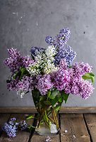 En blomsterbukett med syrener