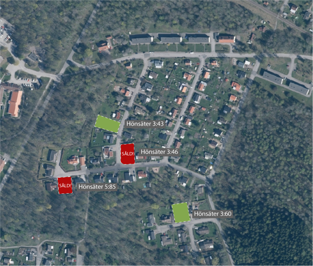 Karta som redovisar lediga tomter i södra delen av Hällekis