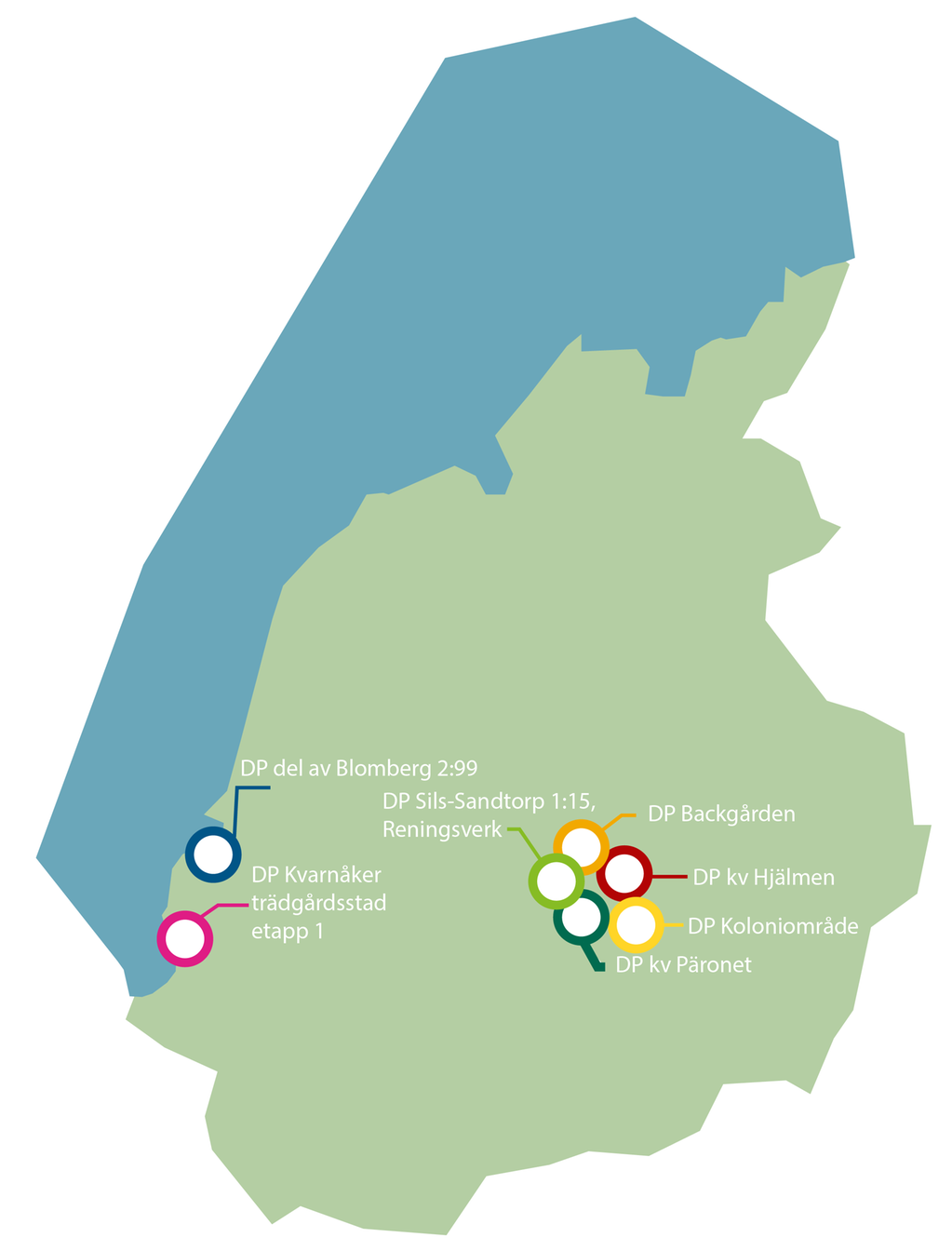 Karta som redovisar var i kommunen det pågår planläggning