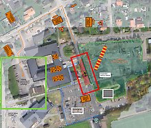 Kartbild som visar Hagagatans avstängning och direktiv till den tillfälliga parkeringen. 