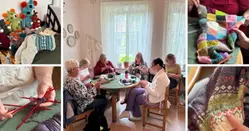 Ett kollage av bilder på människor som stickar.